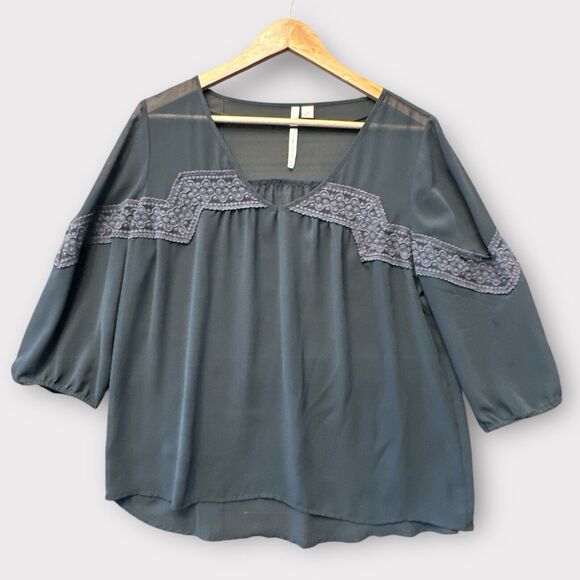 Lauren Conrad Sheer Lace Gray Boho 3/4 Sleeve Blouse Summer Spring Beach Sz‎ M - Picture 1 of 11